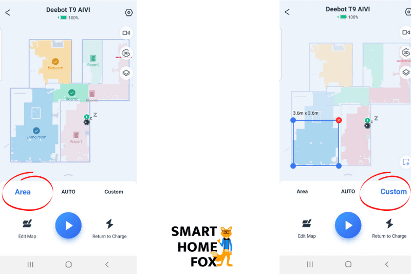 In der Ecovacs Home App wird festgelegt, welche Bereiche bzw. welche Räume gereinigt werden sollen